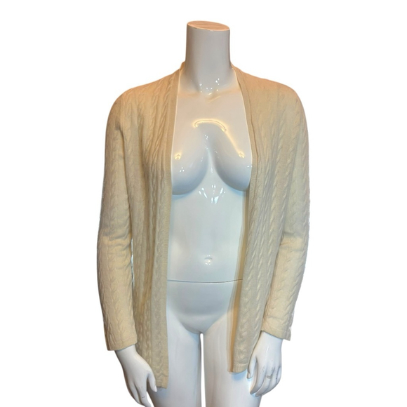Talbots Pure Cashmere Cable-Knit Open Cardigan, Cream, M - Picture 1 of 16